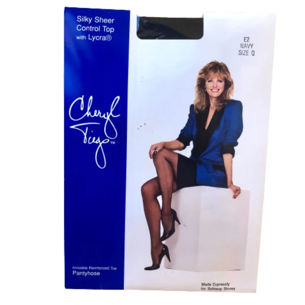 Vintage CHERYL TIEGS Pantyhose Control Top Nylons NAVY Silky Sheer